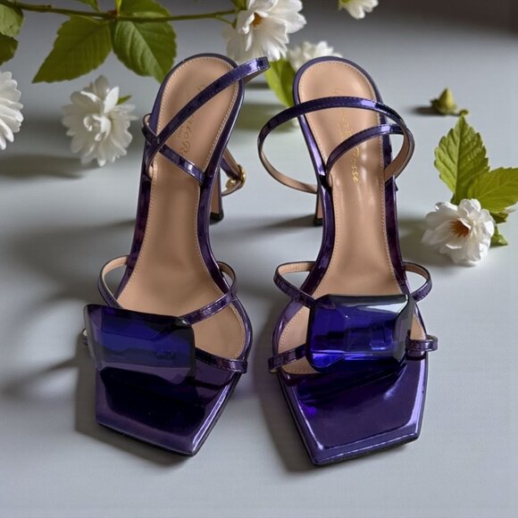 GIANVITO ROSSI Jaipur Indigo Purple Crystal Embellished Leather Sandals Heels Si - Picture 2 of 14